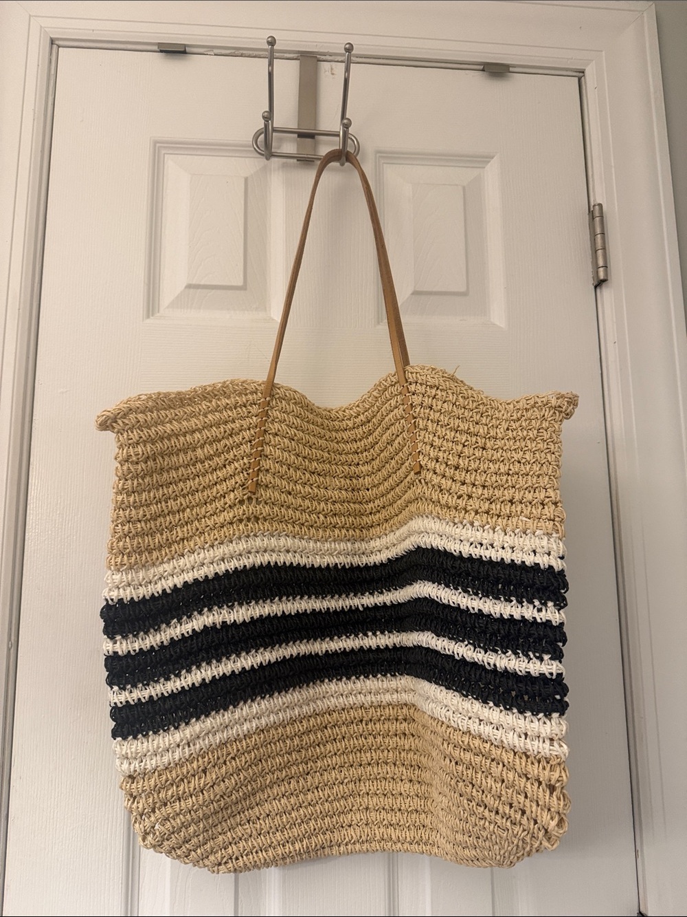 Aqua Tan Straw Beach Large Tote